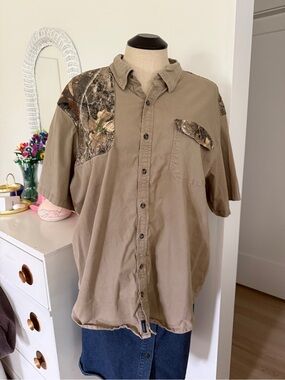 Plus Size Magellan Outdoors Short Sleeve Button-Down Shirt - Khaki & Camo